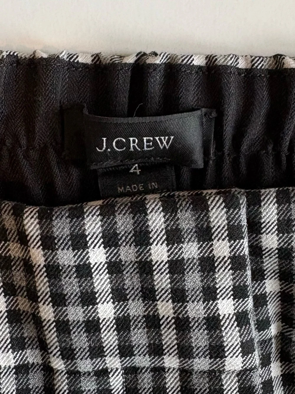 J. Crew Tartan Plaid High Rise Pull-On Straight Trouser Pant Preppy Black 4